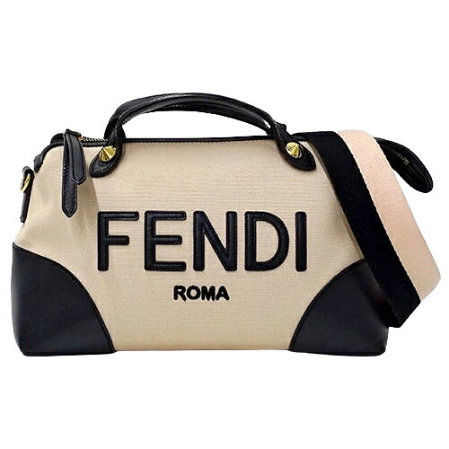 【全品5％OFF!9日20時から16日1時59分まで】フェンディ FENDI バッグ レディース ブランド ハンドバッグ ショルダーバッグ 2way バイザウェイ ミディアム キャンバス レザー ピンクベージュ ブラック 8BL146 バイカラー コンパクト おしゃれ 斜め掛け クロスボディ 【中古】