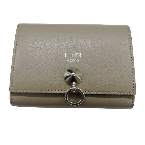 【ほぼ全品10％OFF!15日20時から5時間限定】フェンディ FENDI カードケース レディース メンズ ブランド 名刺入れ レザー バイザウェイ グレージュ シルバー金具 8M0217 【中古】