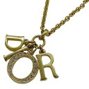 【全品5％OFF！5/3～5/7】クリスチャンディオール Christian Dior ネックレス レディース ブランド GP ラインストーン ロゴ ゴールド アクセサリー【中古】