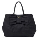 【全品5％OFF！5/3～5/7】プラダ PRADA バッグ レディース ブランド ハンドバッグ トートバッグ ナイロン ブラック BN1601 リボン 黒 おしゃれ かわいい コンパクト 【中古】