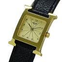 【全品5％OFF！27日9:59迄】エルメス HERMES 時計 レディース ブランド Hウォッチ クオーツ QZ GP ステンレス SS レザー HH1.201 ゴールド ブラック □K【中古】