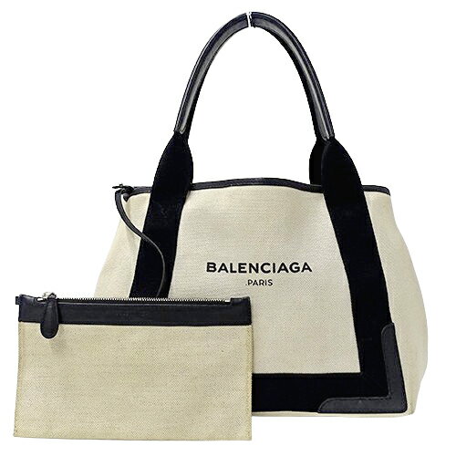 バレンシアガ BALENCIAGA バッグ レディース ブランド トートバッグ ハンドバッグ キャンバス ネイビーカバス S ホワイト ブラック 339933 ポーチ付き おしゃれ 【中古】