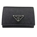 【全品5％OFF！5/3～5/7】プラダ PRADA 財布 レディース メンズ ブランド 三つ折り財布 サフィアーノ トライアングル ブラック シルバー金具 2MH042 コンパクト【中古】