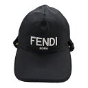 【全品5％OFF!9日20時から16日1時59分まで】フェンディ FENDI キャップ レディース メンズ ブランド 帽子 フライトキャップ ナイロン ブラック FXQ679 Sサイズ ボア 取外し可能 ロゴ【中古】