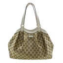 【全品5％OFF！5/3～5/7】グッチ GUCCI バッグ レディース ブランド トートバッグ ハンドバッグ GGキャンバス レザー ベージュ 388919 手提げ 肩掛け【中古】