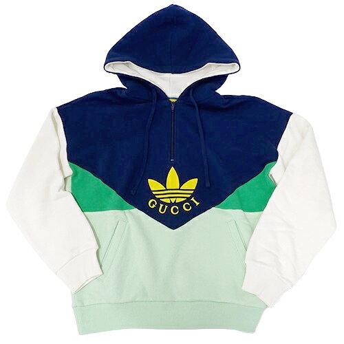 【ほぼ全品10％OFF!15日20時から5時間限定】グッチ GUCCI アディダス adidas パーカー レディース ブランド フーディー トップス コットン ネイビー グリーン XS コラボ ロゴ おしゃれ かわいい 【中古】