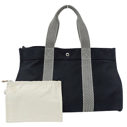 【全品5％OFF中!16日1時59分まで】エルメス HERMES バッグ レディース ブランド トートバッグ ハンドバッグ カンヌ MM キャンバス ブラック ホワイト 黒 大容量 大きめ おしゃれ 【中古】