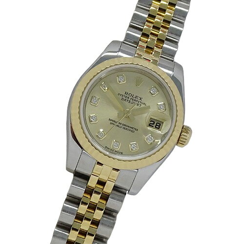 【全品1000円OFFクーポン！21日迄】ロレックス ROLEX デイトジャスト 179173G F番 時計 レディース ブランド 10P ダイヤモンド 自動巻き AT ステンレス SS ゴールド YG コンビ 磨き済み 【中古】