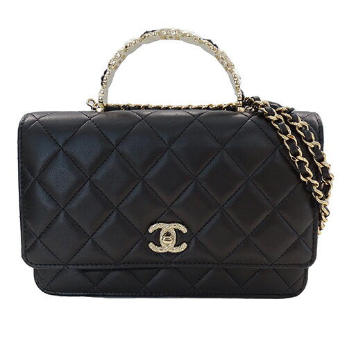 【全品1000円OFFクーポン！21日迄】シャネル CHANEL 財布 マトラッセ レディース ブランド チェーンウォレット ハンドバッグ 2way ラムスキン ブラック ゴールド金具 AP3574 花 フラワー 斜め掛け【中古】