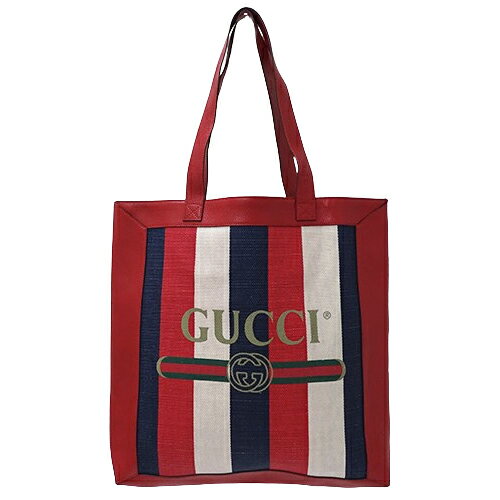 【ほぼ全品10％OFFクーポン！20日20時から5時間限定！】グッチ GUCCI バッグ レディース メンズ ブランド トートバッグ グッチプリント キャンバス レッド 523781 トリコロール 赤 ストライプ 大容量 おしゃれ 【中古】