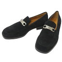 フェラガモ Ferragamo 靴 メンズ ブランド ダブルガンチーニ ローファー スエード ブラック 8 1/2 シューズ シンプル 大人 おしゃれ 黒 シル...