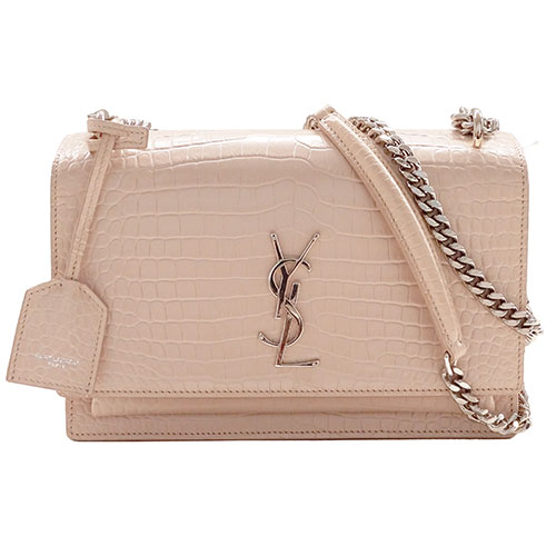 サンローラン SAINT LAURENT バッグ レディース ブランド ショルダーバッグ 型押しレザー サンセット ミディアム ピンクベージュ 442906 クロコ チェーンショルダー 小さめ 可愛い おしゃれ 【中古】のサムネイル