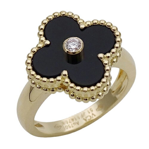 【全品ポイント5倍中！27日1時59分まで！】ヴァンクリーフ＆アーペル Van Cleef & Arpels リング ヴィンテージアルハンブラ レディース ブランド 指輪 750YG 1P ダイヤモンド オニキス イエローゴールド #51 約11号 ジュエリー 磨き済み 【中古】のサムネイル