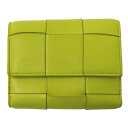ボッテガ・ヴェネタ BOTTEGAVENETA 財布 レディース メンズ ブランド 三つ折り財布 カセット マキシイントレチャート レザー キウイ グリーン 黄...