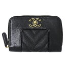 シャネル CHANEL 財布 マドモアゼル レディース ブランド コインケース 小銭入れ ラムスキン ブラック ゴールド金具 黒 ラウンドファスナー おしゃれ 【中古】