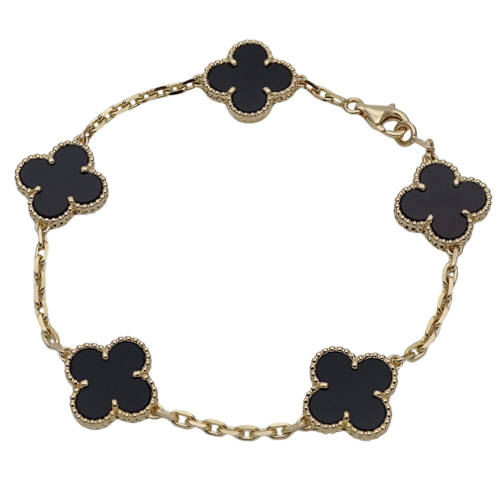 【全品5％OFF!9月24日1時59分まで！】ヴァンクリーフ＆アーペル Van Cleef & Arpels ブレスレット ヴィンテージアルハンブラ レディース ブランド 5モチーフ 750YG オニキス イエローゴールド ジュエリー 磨き済み 【中古】のサムネイル