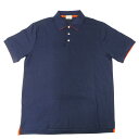 エルメス HERMES ポロシャツ メンズ ブランド セリエ コットン ネイビー オレンジ XL 大きめ おしゃれ アパレル 無地 シンプル 【中古】
