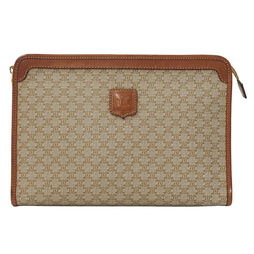 セリーヌ CELINE バッグ レディース ブランド マカダム クラッチバッグ セカンドバッグ ベージュ ブラウン ミニバッグ 小さめ おしゃれ 【中古】