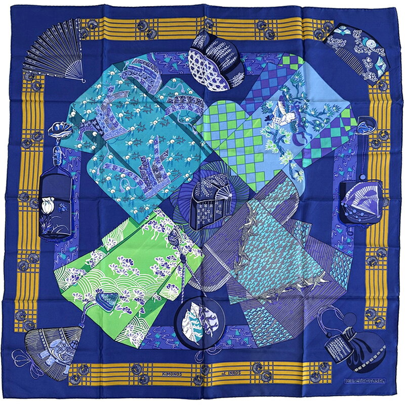 【全品ポイント5倍！27日1時59分まで！】エルメス HERMES スカーフ カレ90 KIMONO et INROS 着物と印龍..