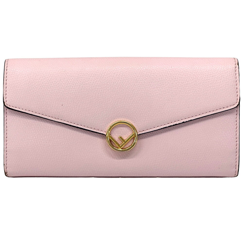【全品9％OFFクーポン！15日19時から23時59分まで！】フェンディ FENDI 財布 レディース ブランド エフイズ 長財布 レザー ピンク ゴールド フラップ シンプル かわいい 【中古】