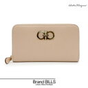 未使用品 Salvatore Ferragamo サルヴァトーレフェラガモ ガンチーニ 長財布 ロングウォレット 22B300 レザー ベージュ系 送料無料 【中古】(4)
