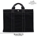 未使用品 HERMES エルメス ドーヴィル トートMM トートバッグ コットンキャンバス ステッチ ブラック シルバー金具 送料無料 【中古】