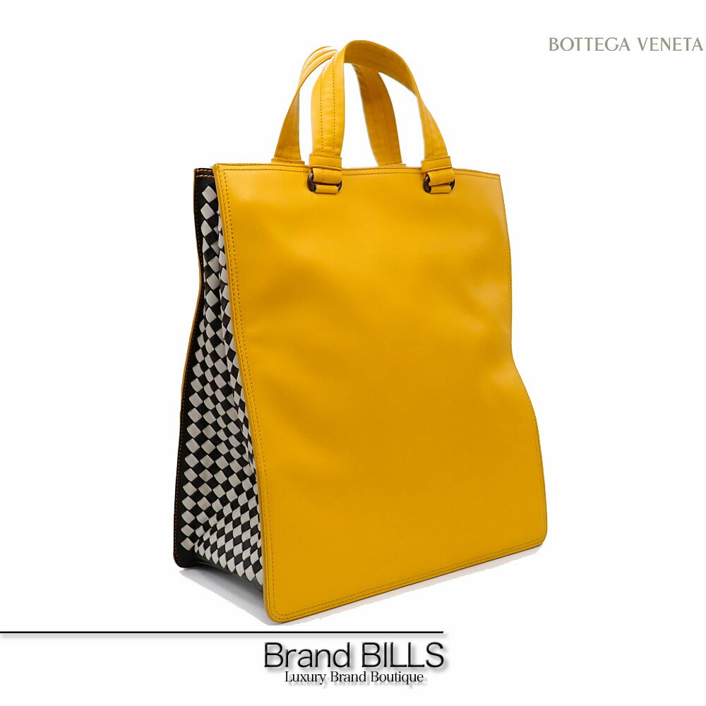 未使用品 BOTTEGA VENETA ボッテガ ヴェネタ イントレチャート トートバッグ イエロー ガンメタ金具 送料無料 【中古】