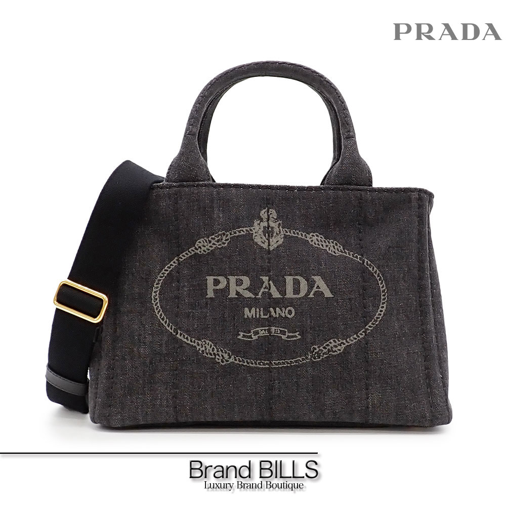 未使用品 PRADA プラダ CANAPA カナパ ハンドバッグ ショルダーバッグ 2way B2439G ブラック ゴールド金具 デニム トライアングルロゴ 送料無料 【中古】