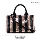 未使用品 PRADA プラダ カナパ ミニ ハンドバッグ ショルダーバッグ 2way 1BA038 サテン スパンコール ブラック ピンク系 シルバー金具 送料無料 【中古】