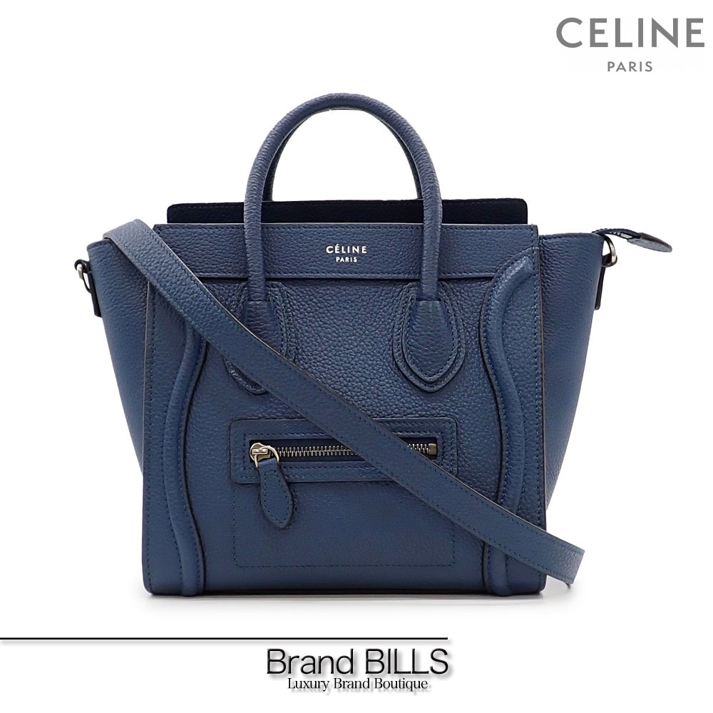 未使用品 CELINE セリーヌ ラゲージ ナノショッパー ハンドバッグ ショルダーバッグ 2way 168243LUG ネイビー ドラムドカーフスキン 肩掛け 斜め掛け 送料無料 【中古】