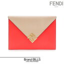 未使用品 FENDI フェンディ FF ダイアモンド フラット クラッチ 8N0152 レザー ベージュ レッド系 ゴールド金具 送料無料 【中古】
