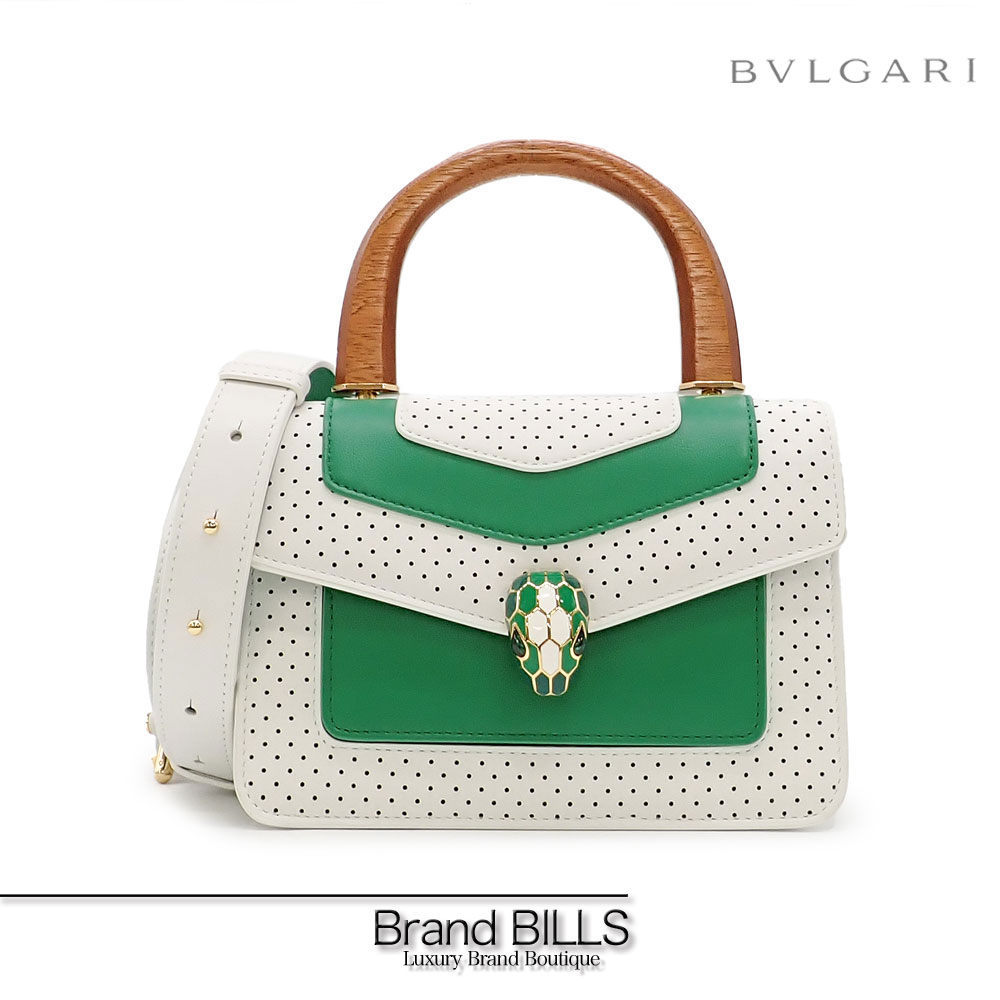 未使用品 BVLGARI ブルガリ セルペンティ カサブランカ フォーエバー ハンドバッグ ショルダーバッグ 2way 292330 レザー ウッド グリーン ホワイト 蛇 送料無料 【中古】