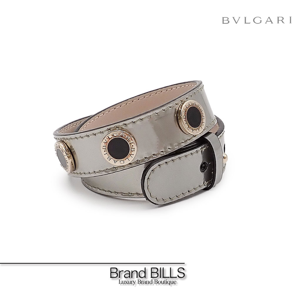 未使用品 BVLGARI ブルガリ ブレスレット 284569 シルバー系 ゴールド金具 レザー 二重 アクセサリー ユニセックス 送料無料 【中古】