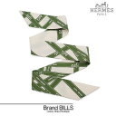 美品 HERMES エルメス ツイリー リボンスカーフ ボリュデュック柄 061719S シルク ホワイト系 カーキ 送料無料 【中古】