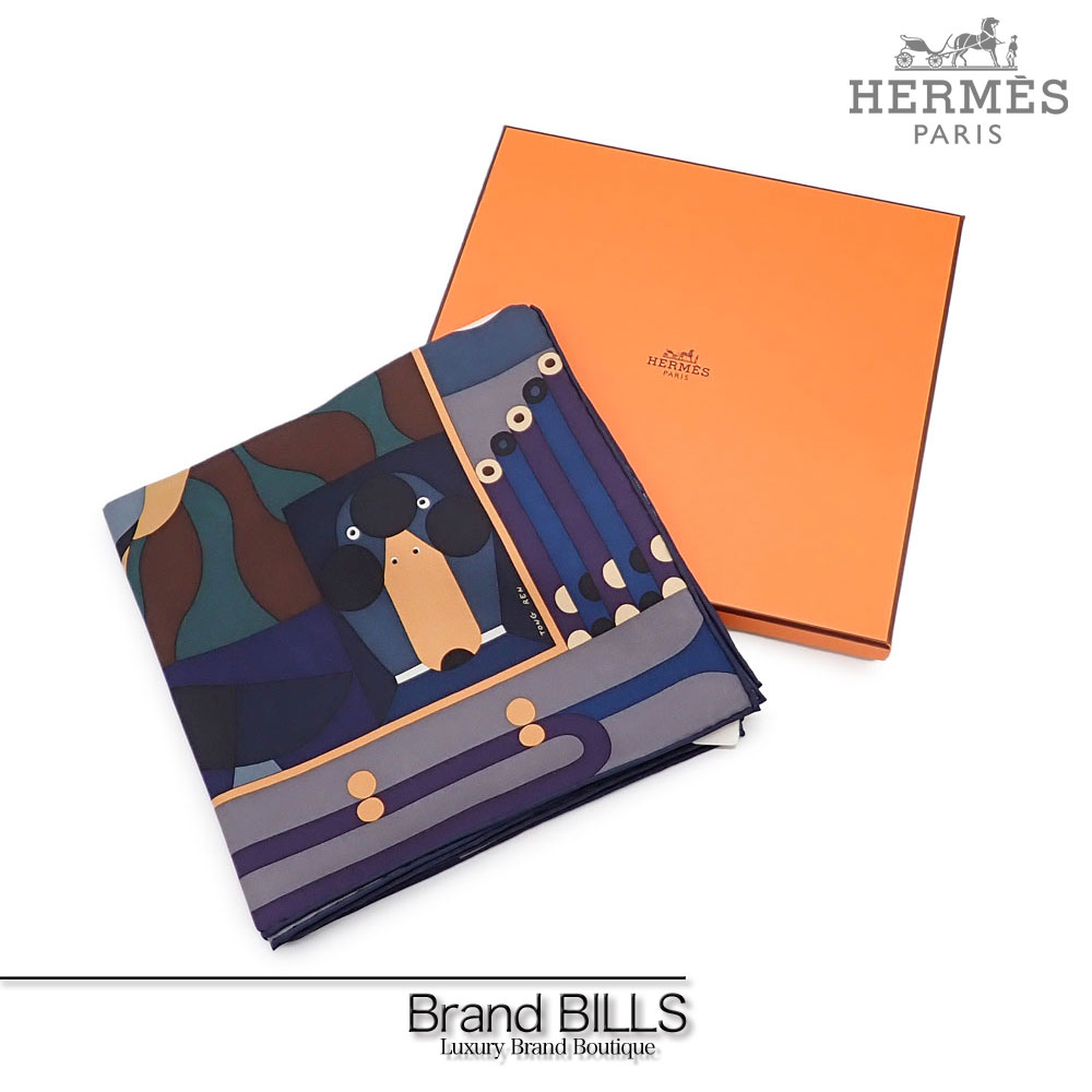 新品 HERMES エルメス カレ90 スカーフ 大判 H004006S パラード・アン・ファンファーレ ブルーニュイ ベージュ ヴェールサパン 送料無料 【中古】のサムネイル