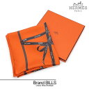 未使用品 HERMES エルメス カレ90 スカーフ ボルデュック 大判 001719S シルク100% オレンジ グレー 送料無料 【中古】