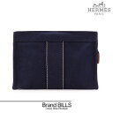未使用品 HERMES エルメス ドーヴィル ポーチ 小物入れ コットン ネイビー ホワイトステッチ シルバー金具 ユニセックス 送料無料 【中古】