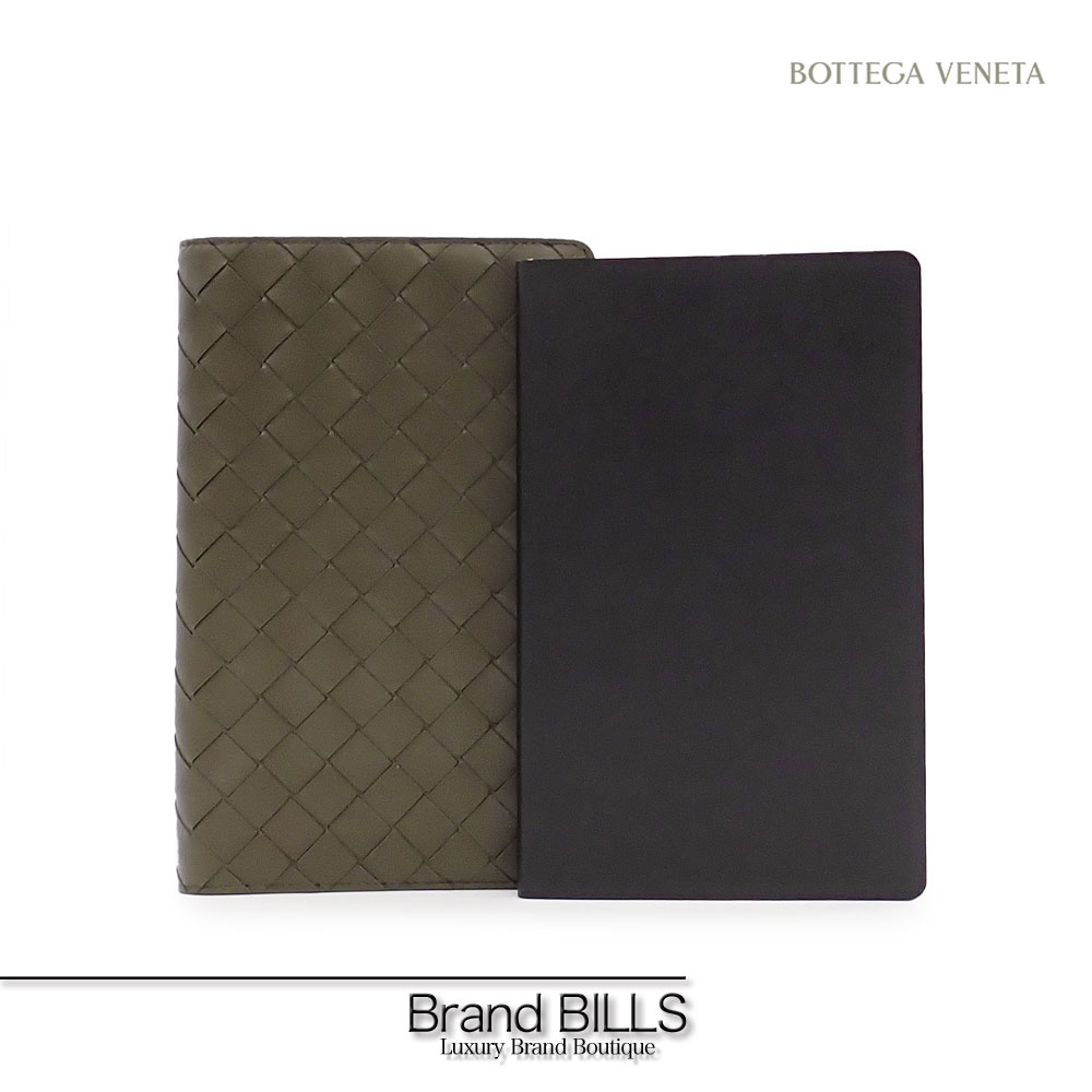 未使用品 BOTTEGA VENETA ボッテガ ヴェネタ イントレチャート ミディアム ノートカバー 756136 カーキ系 レザー モレスキン カイエ ノート付き 送料無料 【中古】