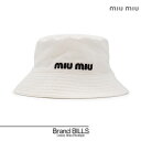 美品 miu miu ミュウミュウ ドリル バケットハット 帽子 5HC196_2DXI Mサイズ 58cm コットン ホワイト ロゴ 刺繍 送料無料 【中古】(4)
