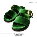 未使用品 PRADA プラダ ベルベット スライドサンダル レディース トライアングルロゴ ローレルグリーン 1XX715 送料無料 【中古】