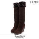 未使用品 FENDI フェンディ ロングブーツ スエード ムートン 8W3625 ズッカ柄 ウエッジソール #36 23cm ブラウン シューズ 靴 送料無料 ...