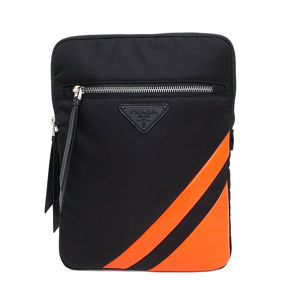 【新品・未使用品】プラダ PRADA TESUTO ナイロン ナッパレザー タブレットケース ポーチ クラッチバッグ NERO ネロ ARANCIO アランチョ オレンジ 黒 1ZP014 箱付