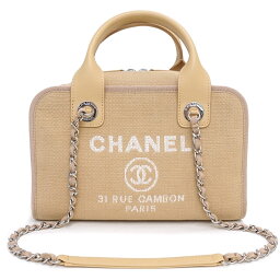 シャネル ハンドバッグ（レディース） 【新品・未使用品】シャネル CHANEL ドーヴィル 2way チェーン ボウリングバッグ ハンドバッグ トートバッグ キャンバス レザー ベージュ A92750 箱付