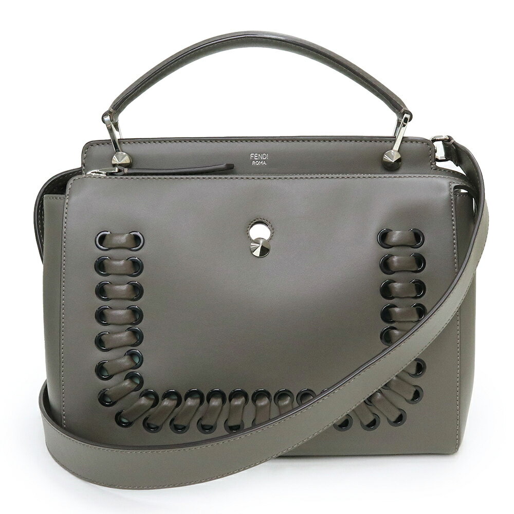 フェンディ FENDI ドットコム 2way ショルダーバッグ ハンドバッグ 斜め掛け カーフスキン レザー グレー CARBONE カーボン MENTA ミント 8BN293