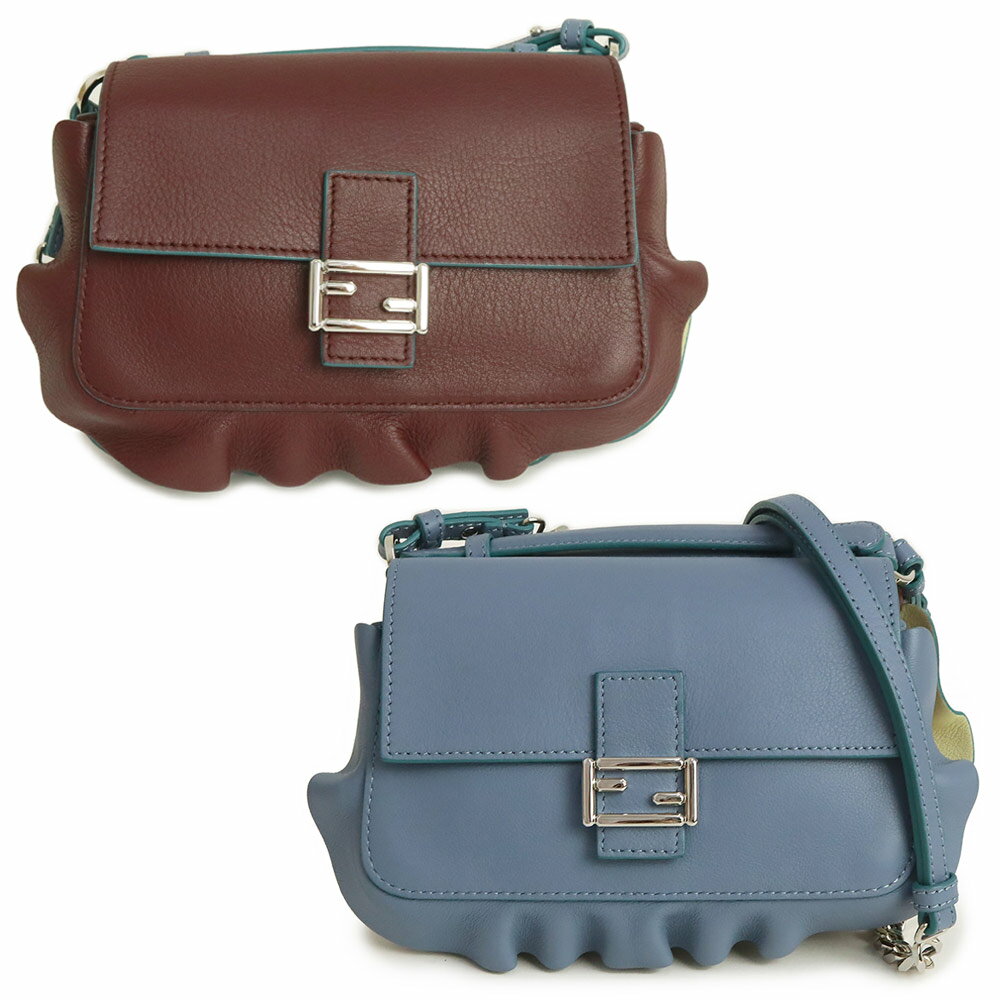 【未使用　展示品】フェンディ FENDI ダブルマイクロバゲット 2way ハンドバッグ チェーン ショルダーバッグ 斜め掛け カーフスキン レザー ブルー ボルドー 8M0371