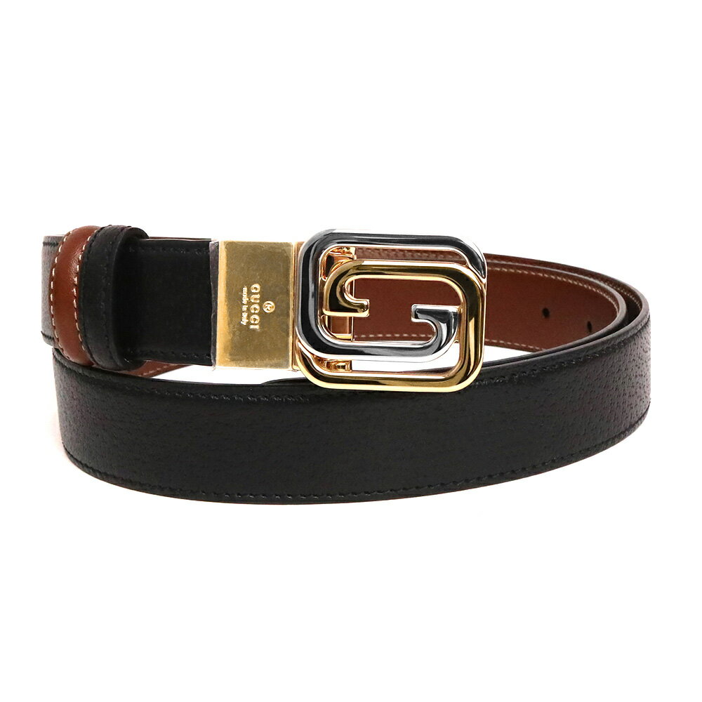 【新品・未使用品】グッチ GUCCI スクエア インターロッキングG バックル付き ベルト #95 カーフスキン レザー ブラック ブラウン 黒 茶 715603 AAA0J 1541 箱付