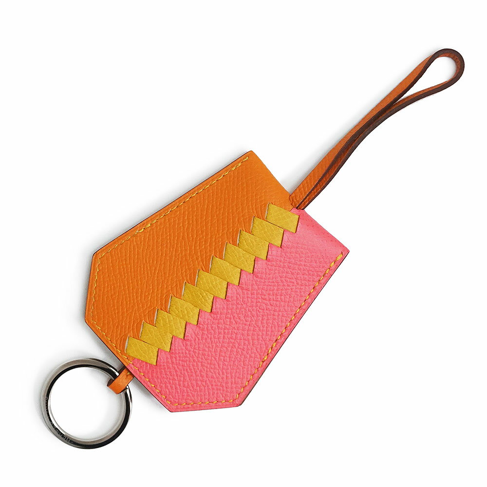 【新品・未使用品】エルメス HERMES チャーム クロシェット クレ グラン トレサージュ キーリング ヴォーエプソン レザー ローズアザレ アプリコット アンバー ピンク オレンジ イエロー C刻印 箱付