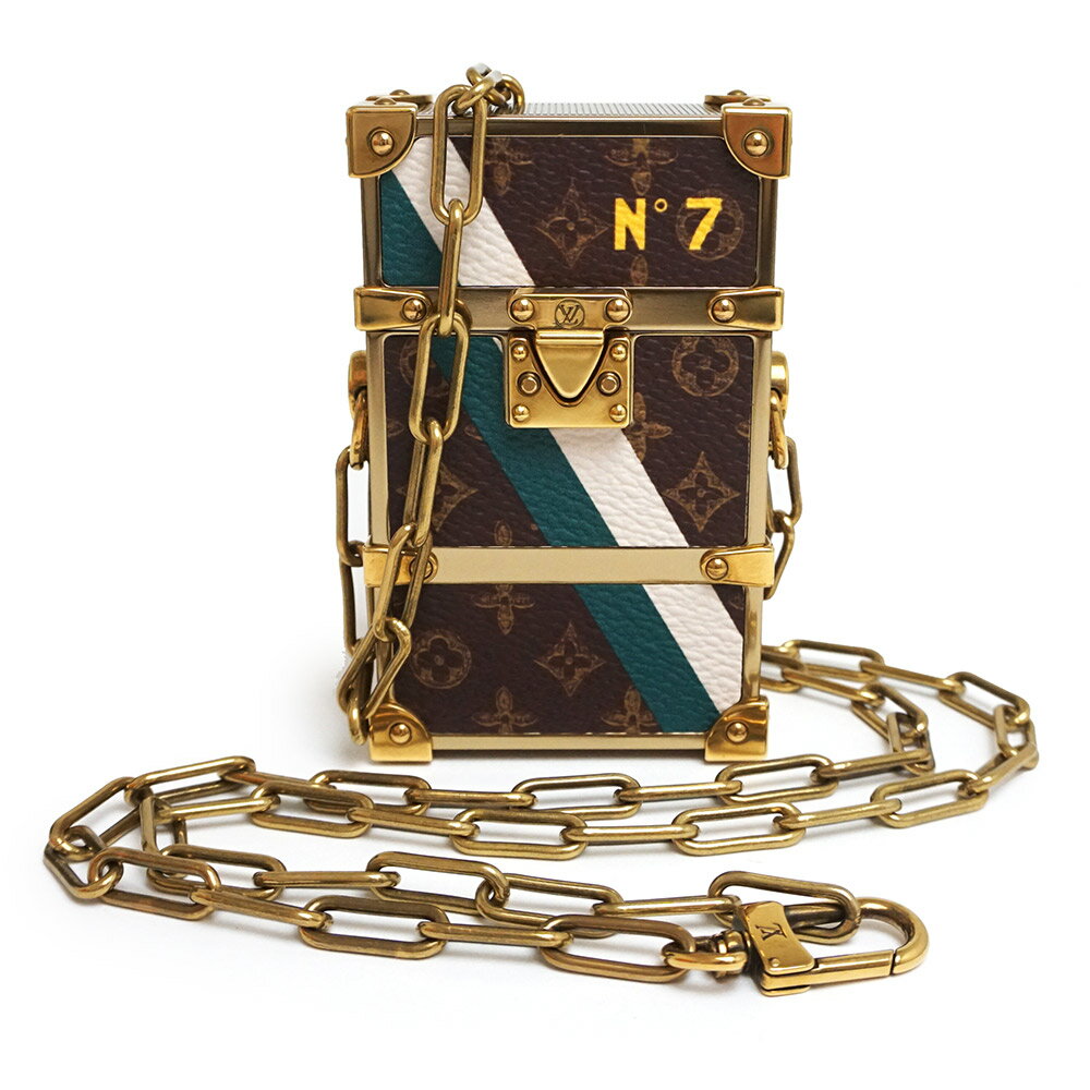 モノグラム 【未使用　展示品】ルイ ヴィトン LOUIS VUITTON トランク ボックス イヤホンポーチ ショルダーバッグ 斜め掛け ネックレス モノグラム ブラウン 茶 MP3273 箱付