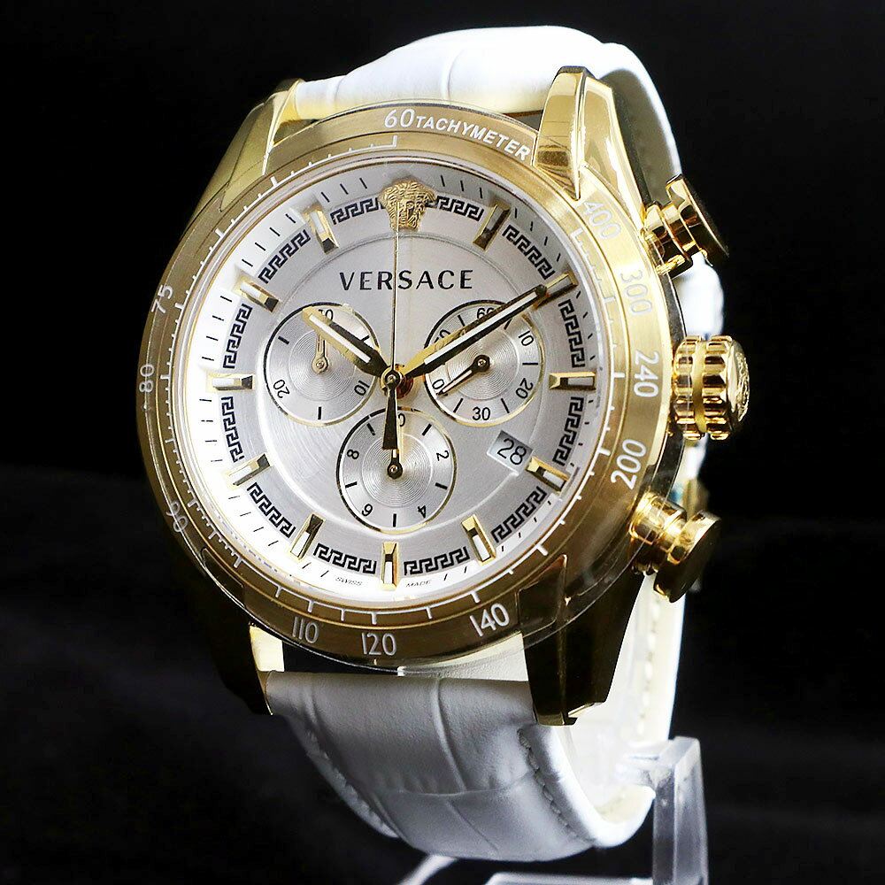 ヴェルサーチ 腕時計（メンズ） 【未使用　展示品】ヴェルサーチ VERSACE V-RAY クロノグラフ クォーツ 腕時計 ステンレススチール 型押しレザー ホワイト 白 VEDB00218