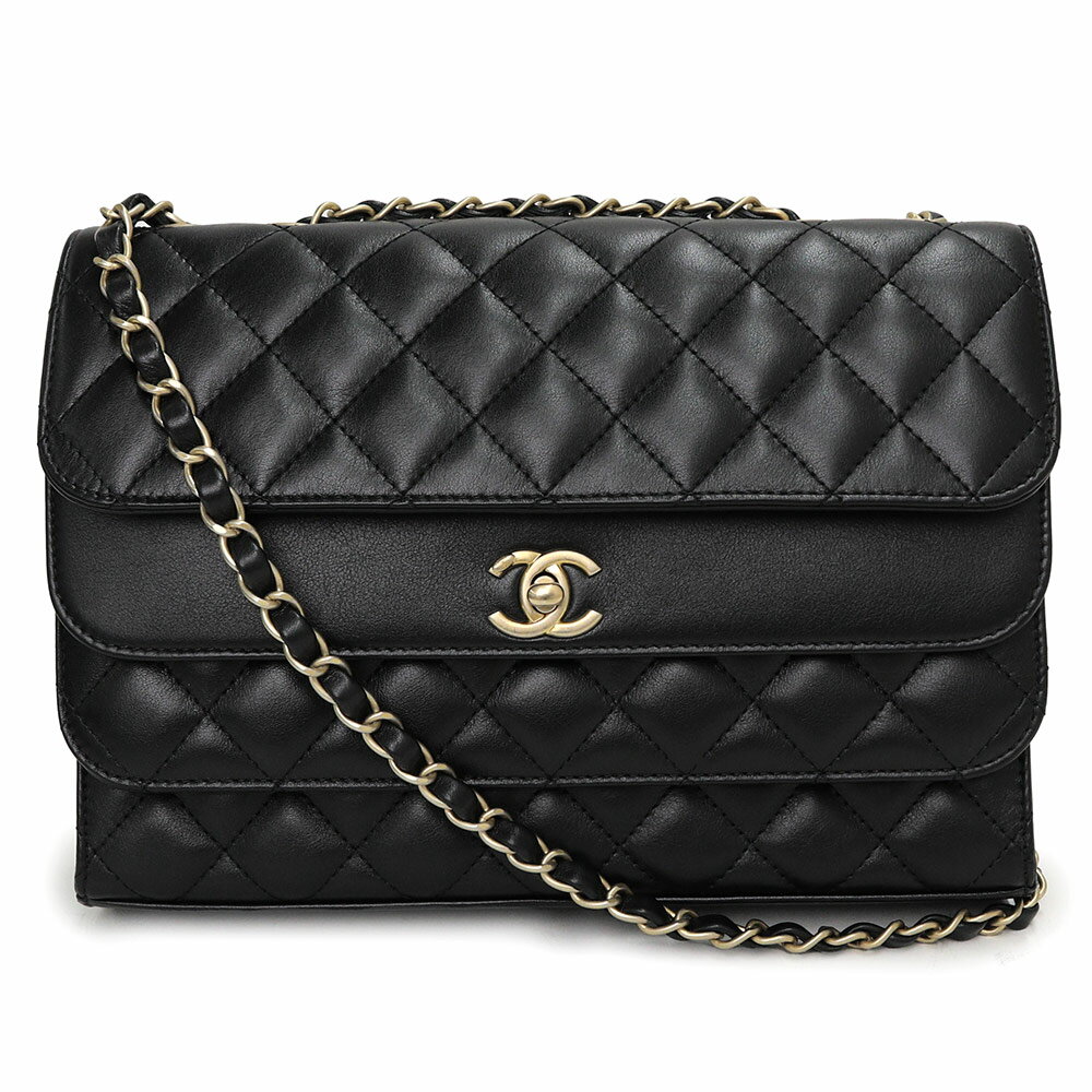 【未使用　展示品】シャネル CHANEL マトラッセ トリプルフラップ 2way チェーン ショルダーバッグ 斜め掛け カーフスキン レザー ブラック 黒 AS0824